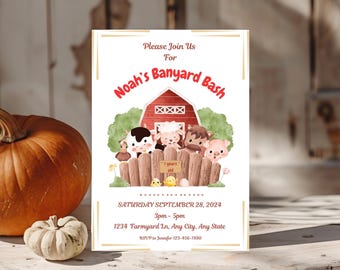 Invitación de cumpleaños "Granero Bash" / Invitación a fiesta de animales de granja / Plantilla de Canva