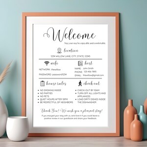 Letrero de bienvenida para Airbnb / Plantilla editable para alquiler de viviendas / Plantilla imprimible para alquiler vacacional / Descarga digital / Cosas que debe saber