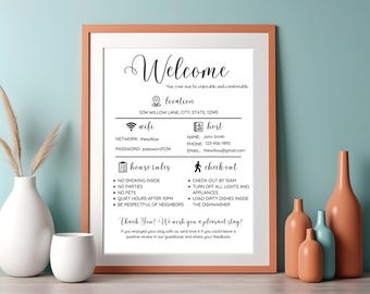 Plantilla de cartel de bienvenida de Airbnb: alquiler vacacional imprimible (descarga digital)