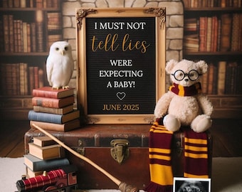 Anuncio de embarazo de Digital Wizard, anuncio de bebé de género neutro, plantilla descargable y editable