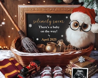 Anuncio de embarazo digital, anuncio de Navidad, anuncio de bebé de género neutro, plantilla editable descargable