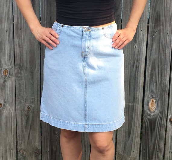 Mid-length Denim Skirt A-line Lightwash Denim Midi Skirt