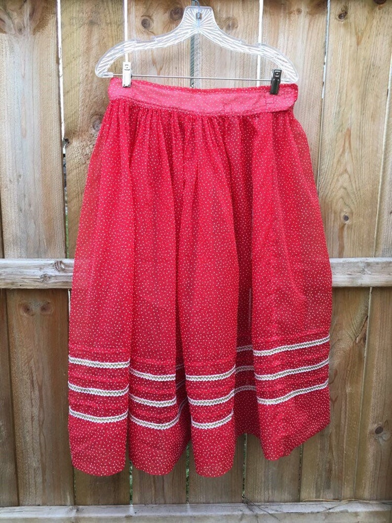 Vintage Handmade Sheer Red Polkadot Petticoat or overskirt Medium Women