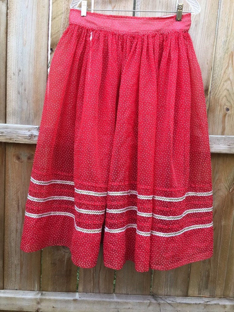 Vintage Handmade Sheer Red Polkadot Petticoat or overskirt Medium Women