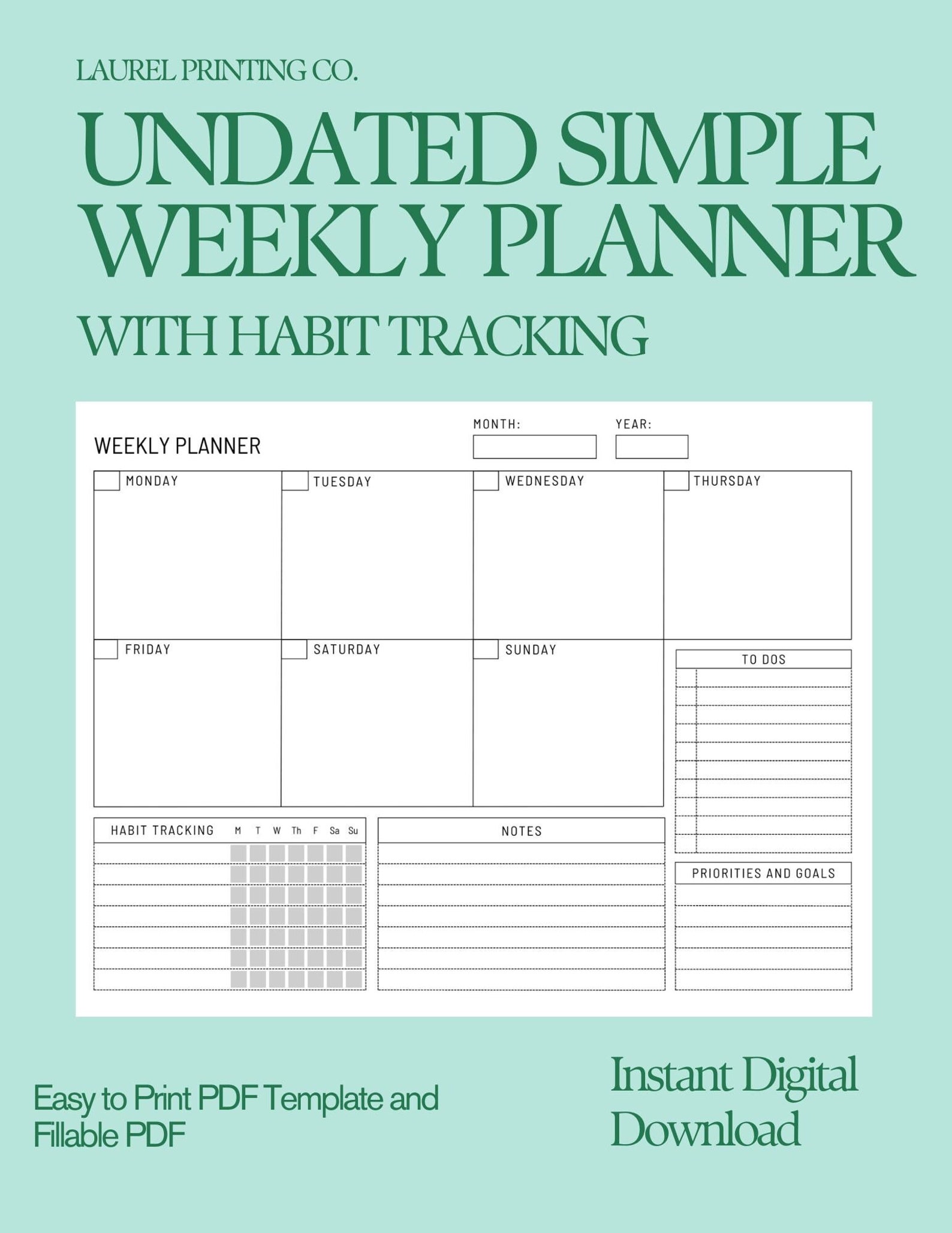 Habit Tracking Simple Weekly Planner Printable to Organize Your ...