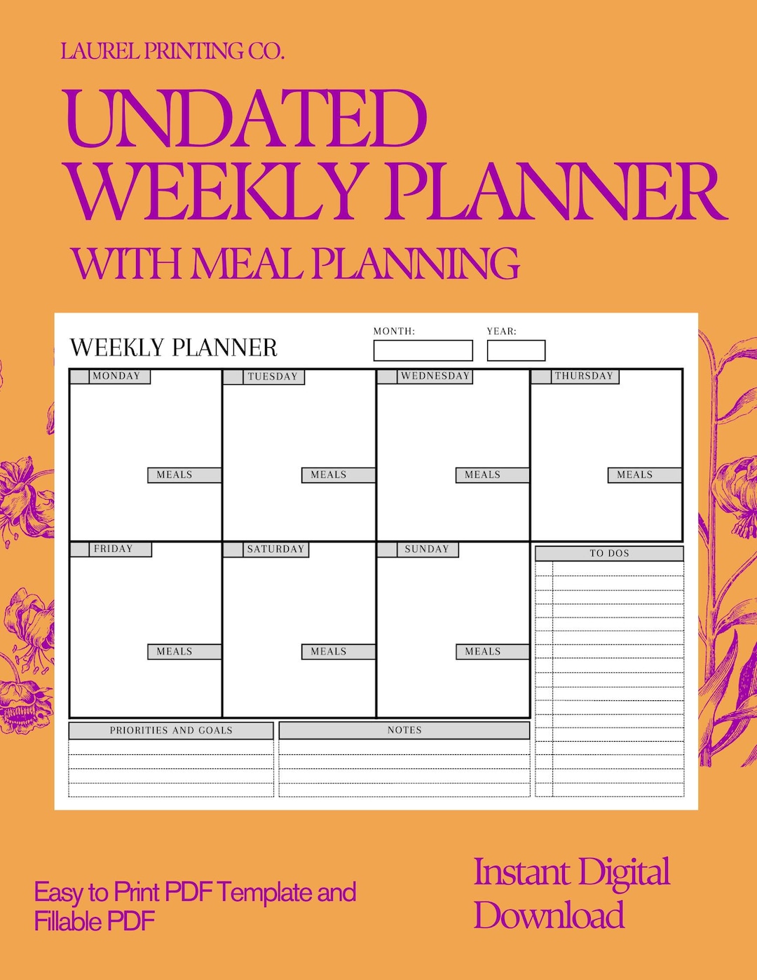 Meal Planning Weekly Planner Printable | Undated | Organize Your Week ...