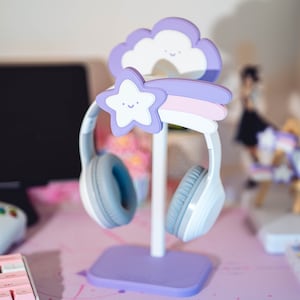 Cute Headphone Stand - sky friends set with cute shooting star and cloud - fully customizable - swappable accessories