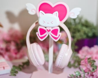 Cute Headphone Stand Set With Cat, Ribbon and Heart Accessory
