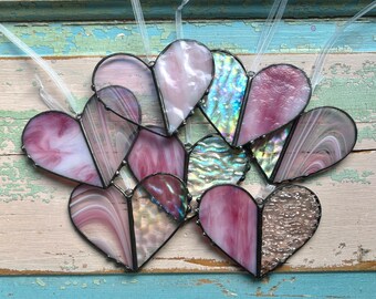 Heart Stained Glass Suncatcher | Handcrafted Love Decor | Window Hanging Art | Romantic Gift | Pink