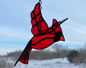 3D Cardinal Suncatcher | Stained Glass Bird | Red