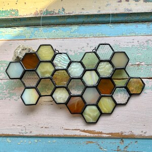 Honeycomb Stained Glass Suncatcher Multi-Colored Handcrafted Decor Window Hanging Art Bee Lover Gift image 2