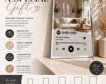 Specchio con targa musicale personalizzata, opera d'arte murale in acrilico personalizzata, ricordo romantico, idea per anniversario di coppia