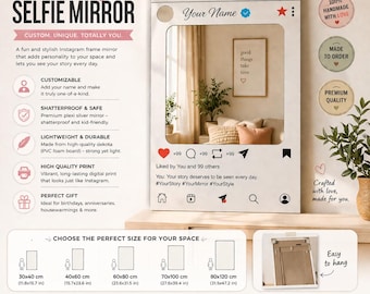 Insta-Ready Selfie Mirror | Custom Social Media Frame Mirror | Personalized Wall Decor | Vanity & Dressing Room