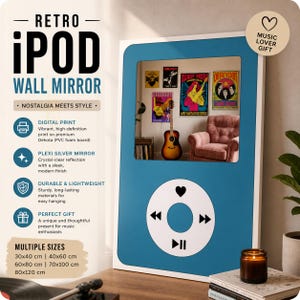 Retro iPod Style Wall Mirror, Dekota Digital Print, Plexi Silver Mirror Home Decor