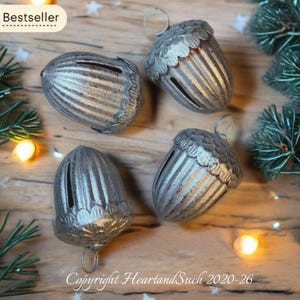 Set of 4 Silver Vintage-Style Metal Acorn Jingle Bells by Heart and Such