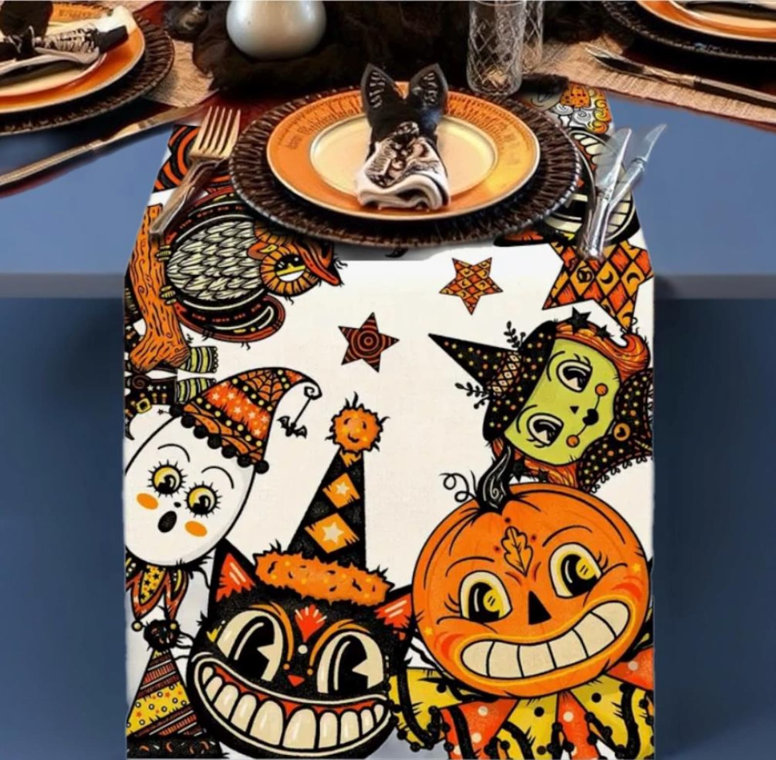 Retro Kitsch Vintage Style Halloween Party Table Runner 13x72