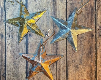 Set of 3 Rustic Vintage Metal Star Ornaments