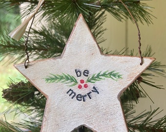 One Chunky, Handmade, Vintage-Style Wood Star Ornament