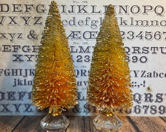 Set of 2 Ombre Trees on Gold Glass Knobs 5”