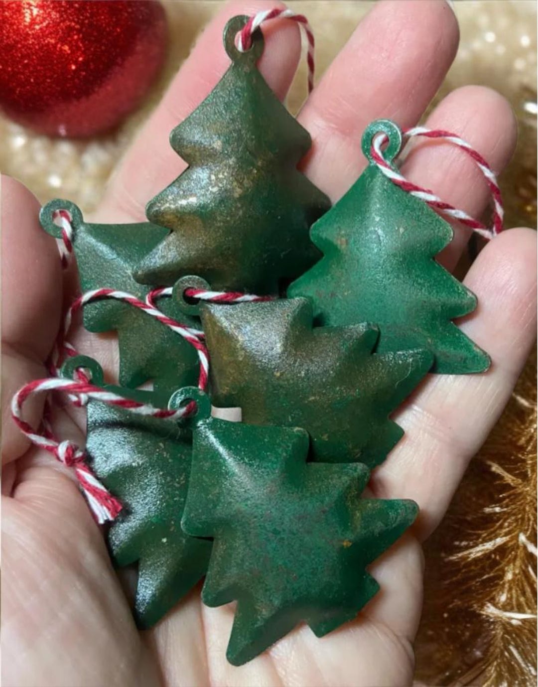 Set of 6 Rustic Farmhouse Tin Tree Ornaments - Etsy