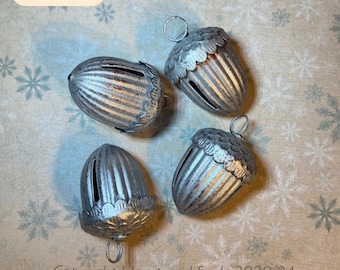 Set of 4 Silver Vintage-Style Metal Acorn Jingle Bells by Heart and Such