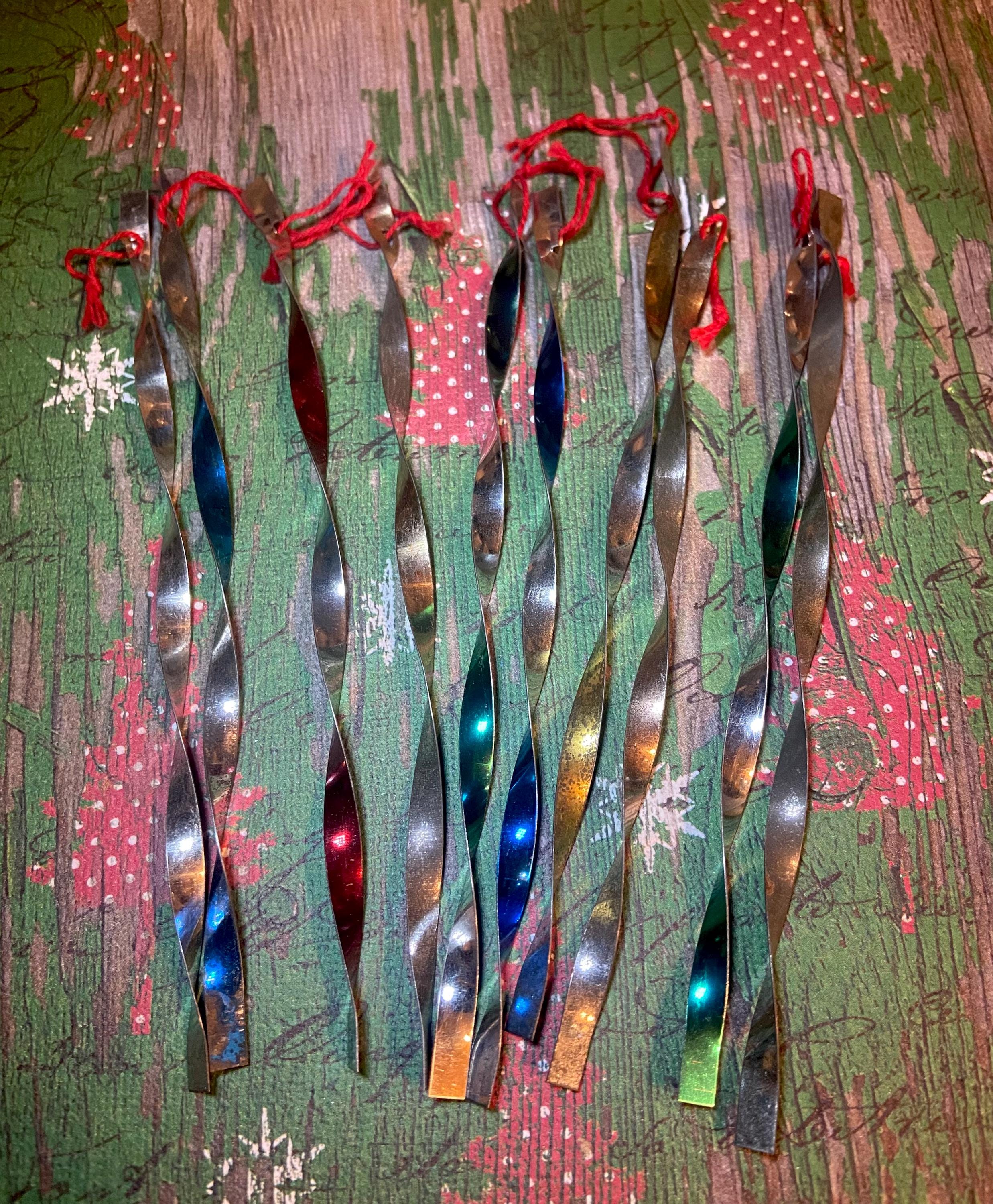 Colorful Vintage Diamond Ray Icicle Ornaments - 1950s Metal Christmas Tree Decor, Retro Holiday Decorations, Set of 10