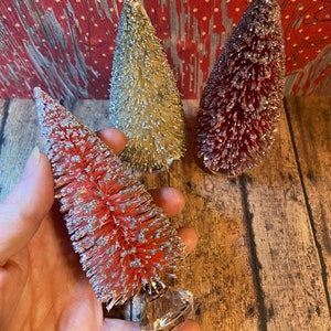 Set of 3 each 5 Hand-Dyed Wine, Pink, & Cream Bottle Brush Trees with Silver Glass Knobs image 3