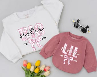 Personalized Sister Matching Outfits, Cute Siblings Gift, Floral Big Sis Lil Sis Sweatshirts, Matching Sibling Shirt, Gift for New Sister