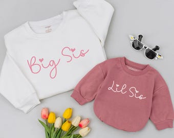 Big Sis Lil Sis Matching Sweatshirt, Big Sister Toddler Shirt, Personalized Sibling Shirt, New Big Sister, New Little Sister, Cute Baby Gift
