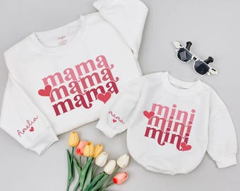 Personalized Mama Mini Matching Set, Mama and Mini Gift, Mommy and Me Sweatshirt, Valentines Day Gift, Mother's Day Gift, Mothers Day Shirts