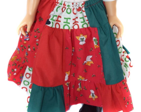 Christmas Doll Skirt, 3-Tiered Gathered Long Skirt, Sized to Fit 18" Dolls, Quality Hand-made Cotton Skirt, Doll Clothing, Girl Gift A127