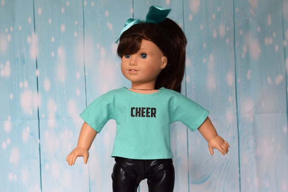 3-piece Cheer Doll Outfit, Mint T-shirt, Sparkly Black Leggings, Mint Cheer Bow, Fit Most 18" Dolls, Cheerleading, Doll Clothing, Girl Gift