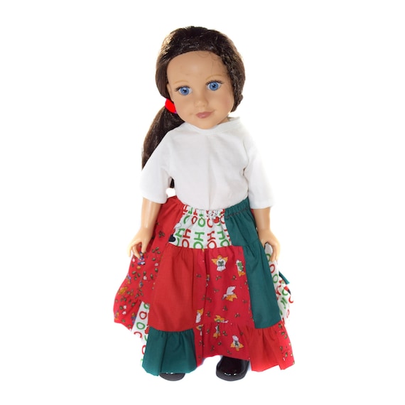 Christmas Doll Skirt, 3-Tiered Gathered Long Skirt, Sized to Fit 18" Dolls, Quality Hand-made Cotton Skirt, Doll Clothing, Girl Gift A127