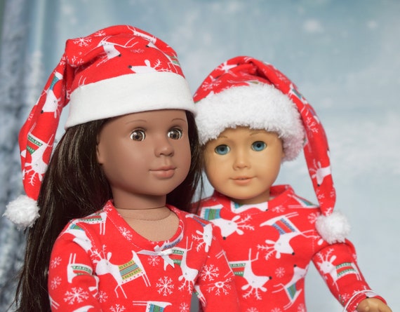 Christmas Doll Sleepwear, Cotton Knit Sleepwear, Sized to Fit Most Popular 18" Dolls, Nightgown, Sleep Hat & Mask, Girl Gift