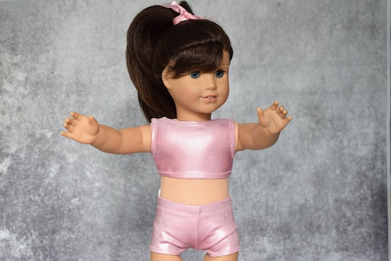 Cheer Practice Suit, Pink 2-piece Cheer Outfit, Crop Top and Shorts, Gymnastics Outfit, Doll Clothing, Fits Most 18" Dolls, Girl Gift