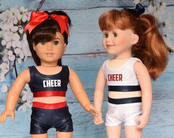 Cheer Practice Suit and Bow, Navy Red and White OR White Navy and Red, Cheerleading, Doll Clothing, Fits Most 18" Dolls, Doll Gift