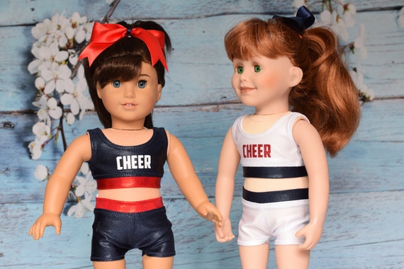 Cheer Practice Suit and Bow, Navy Red and White OR White Navy and Red, Cheerleading, Doll Clothing, Fits Most 18" Dolls, Doll Gift