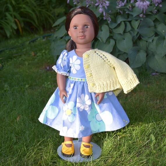 Cotton Doll Dress, Party Dress with Puff Sleeves & Sequin Detail, Sized to Fit Most Popular 18" Dolls, Quality Hand-made Dress, Girl Gift