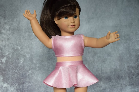 Cheer Practice Suit, Pink Skort and Crop Top, Fits Most 18" Dolls, Doll Clothing, Gymnastics Outfit, 2-piece Swimsuit, Girl Gift
