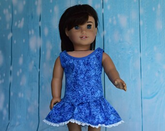 2-piece Doll Outfit, Royal Blue T-shirt with Short Sleeves and Round Neckline, Full Floral Skirt with Lace Trim, Fits Most 18" Dolls