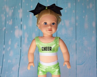 Cheer Practice Suit, Mint (light green), White & Black Cheer Suit to Fit Most 18" Dolls, Cheerleading, Doll Clothing, Girl Gift, Christmas