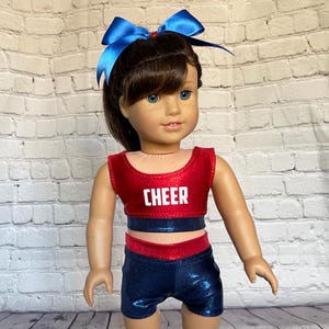 Doll Cheer Practice Suit: Red, White & Sapphire - Fits 18&quot; Dolls