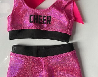 Cheer Practice Suit and Bow, Bright Pink and Black OR Navy and White, Cheerleading, Doll Clothing, Fits Most 18" Dolls, Doll Gift