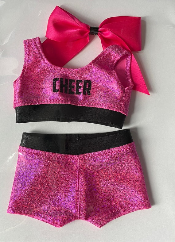 Cheer Practice Suit and Bow, Bright Pink and Black OR Navy and White, Cheerleading, Doll Clothing, Fits Most 18" Dolls, Doll Gift