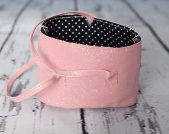 Pink Doll Purse, Sparkle Vinyl Purse with Exterior Pocket Detail, Sized for 18" Dolls, Hand-made Doll Shoulder Bag, Girl Gift A100