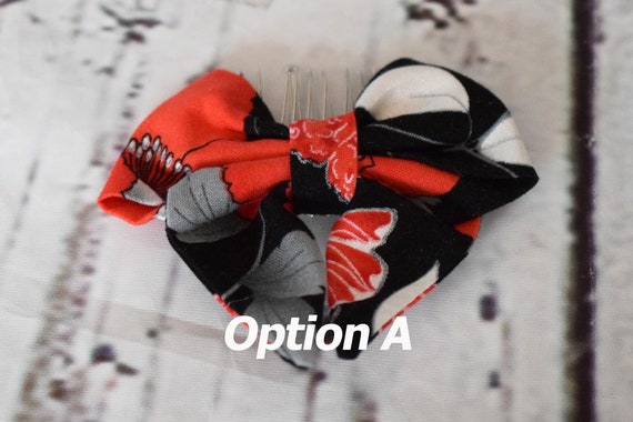 Cotton Hair Bow, Doll Hair Bow on Hair Comb, Red Poppies on Black Hair Bow, Doll Hair Accessories, Sized to Fit 18" Dolls, Girl Gift