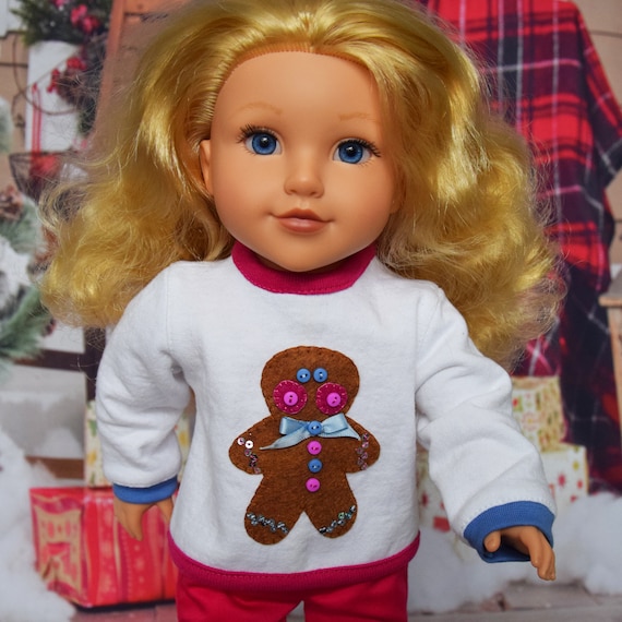 Ugly Christmas Sweatshirt; Top Cute To Be Ugly Sweatshirt: Santa, Gingerbread Man, Snowman, Sized to Fit Most 18" Dolls, Christmas Girl Gift