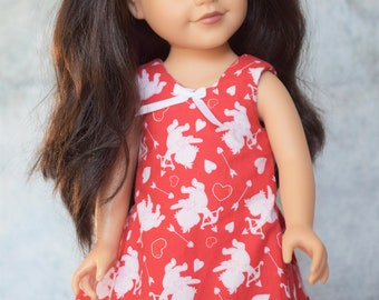 Valentine's Day Sleeveless, Knee-Length Doll Dress, Sized to Fit Slender 18" Dolls, Red and White Doll Dress, Girl Gift
