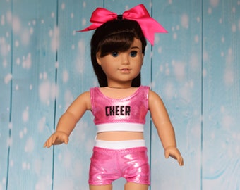 Cheer Practice Suit, Bright Pink, White & Black Cheer Outfit, Doll Cheer Outfit, Cheerleading, Fits Most 18" Dolls, Doll Clothing, Gift Gift