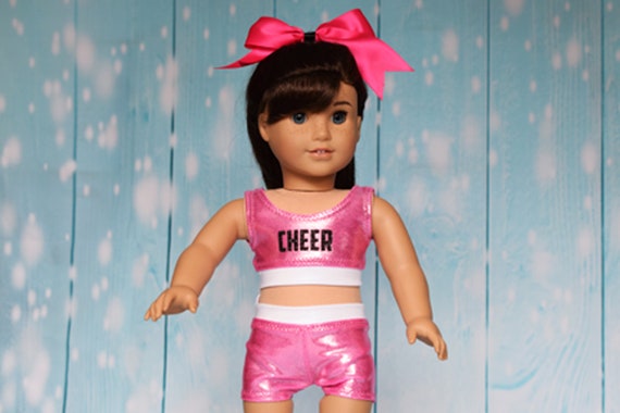 Cheer Practice Suit, Bright Pink, White & Black Cheer Outfit, Doll Cheer Outfit, Cheerleading, Fits Most 18" Dolls, Doll Clothing, Gift Gift